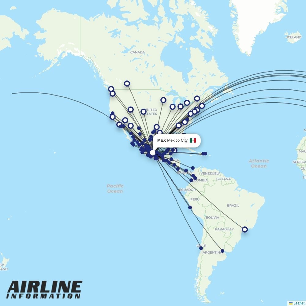 Aeromexico routes from MEX