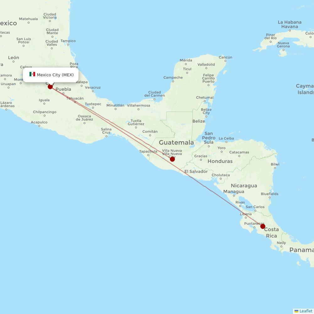 Volaris Costa Rica at MEX route map