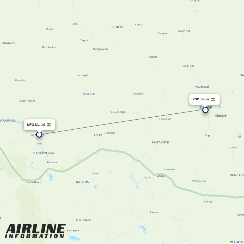 Niger Airlines routes from MFQ