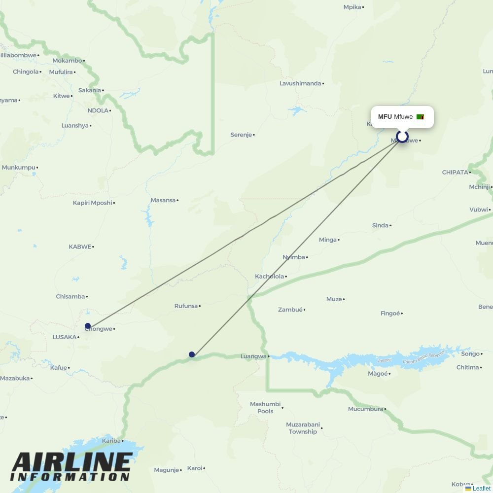 Proflight Zambia routes from MFU