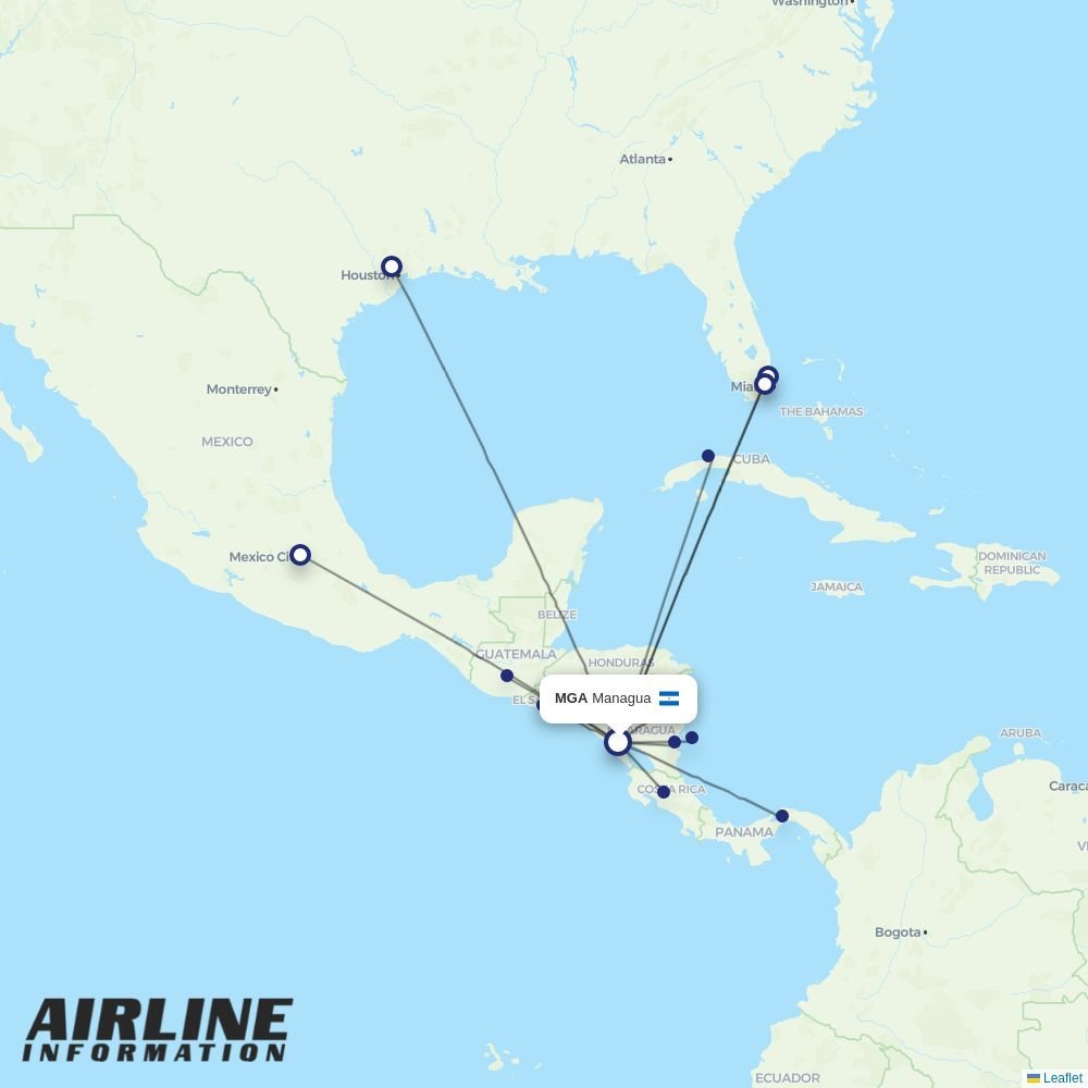 Copa Airlines routes from MGA