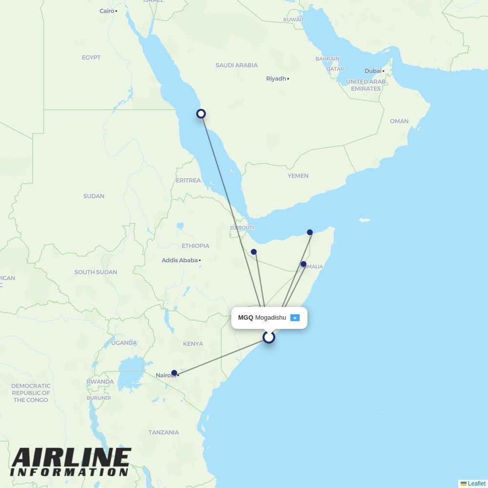 Daallo Airlines routes from MGQ