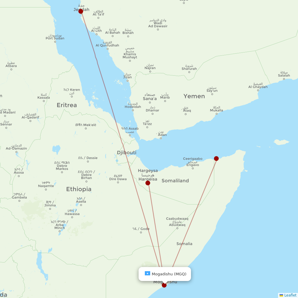 Daallo Airlines at MGQ route map