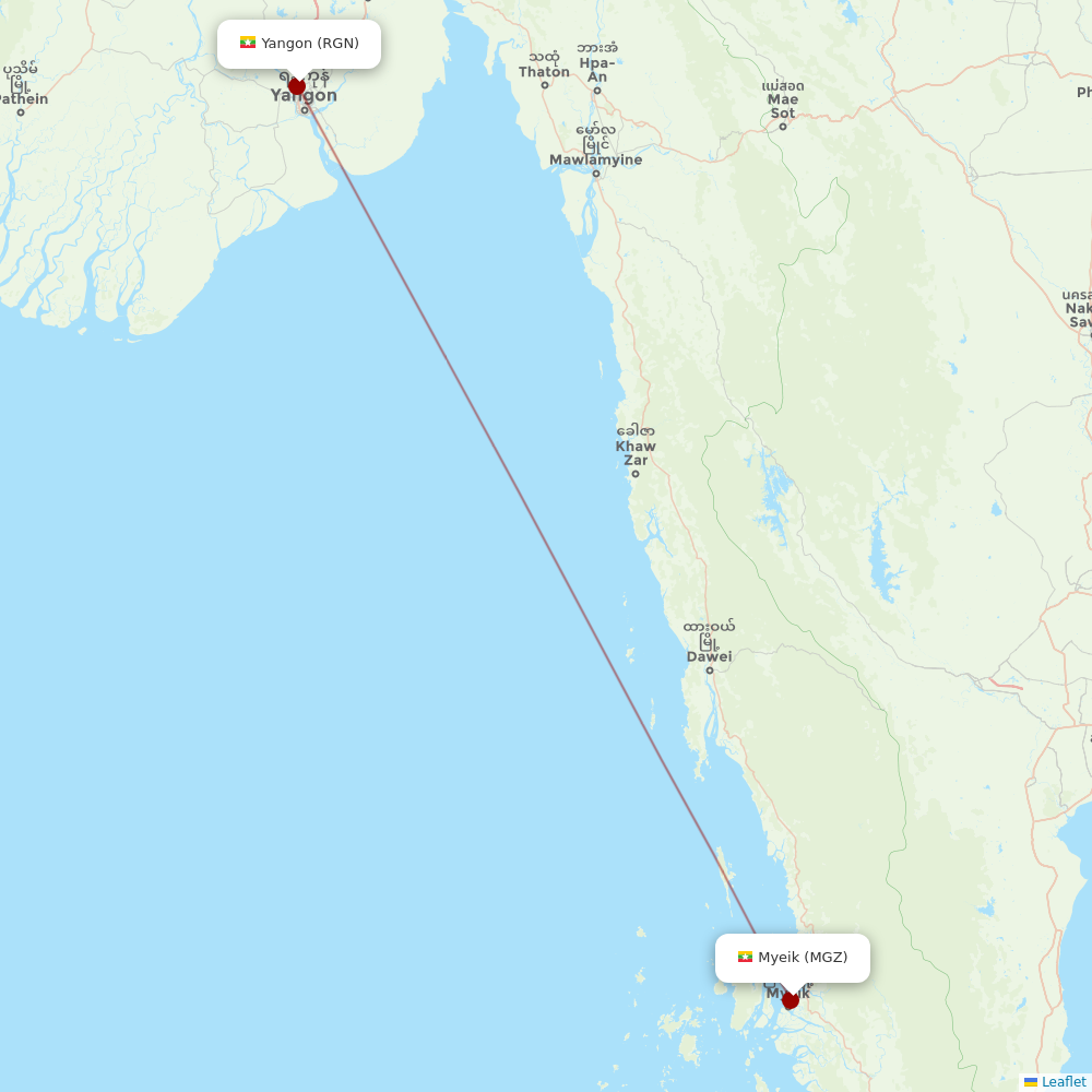 Myanmar Airways International at MGZ route map
