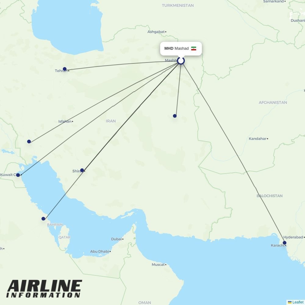 Iran Air routes from MHD