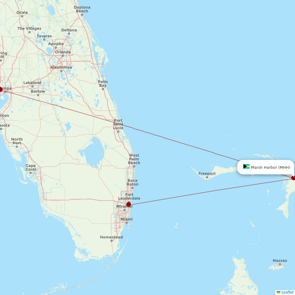 Silver Airways at MHH route map