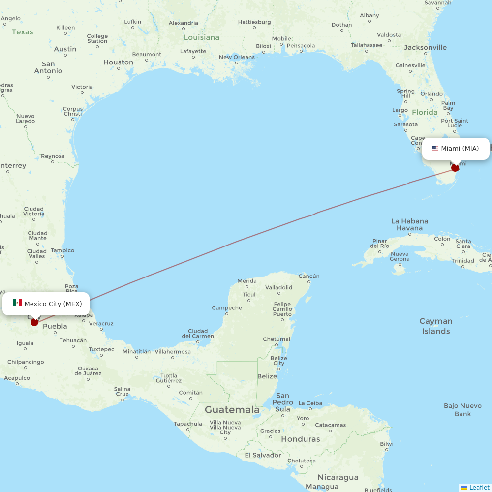 Aeromexico at MIA route map