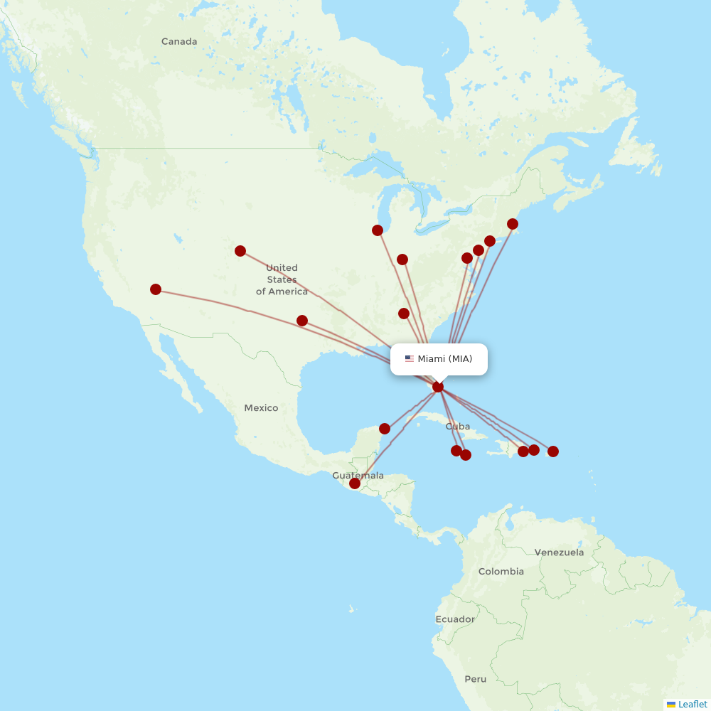 Frontier Airlines at MIA route map