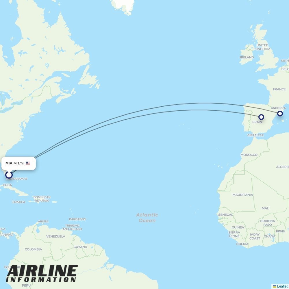 Iberia routes from MIA