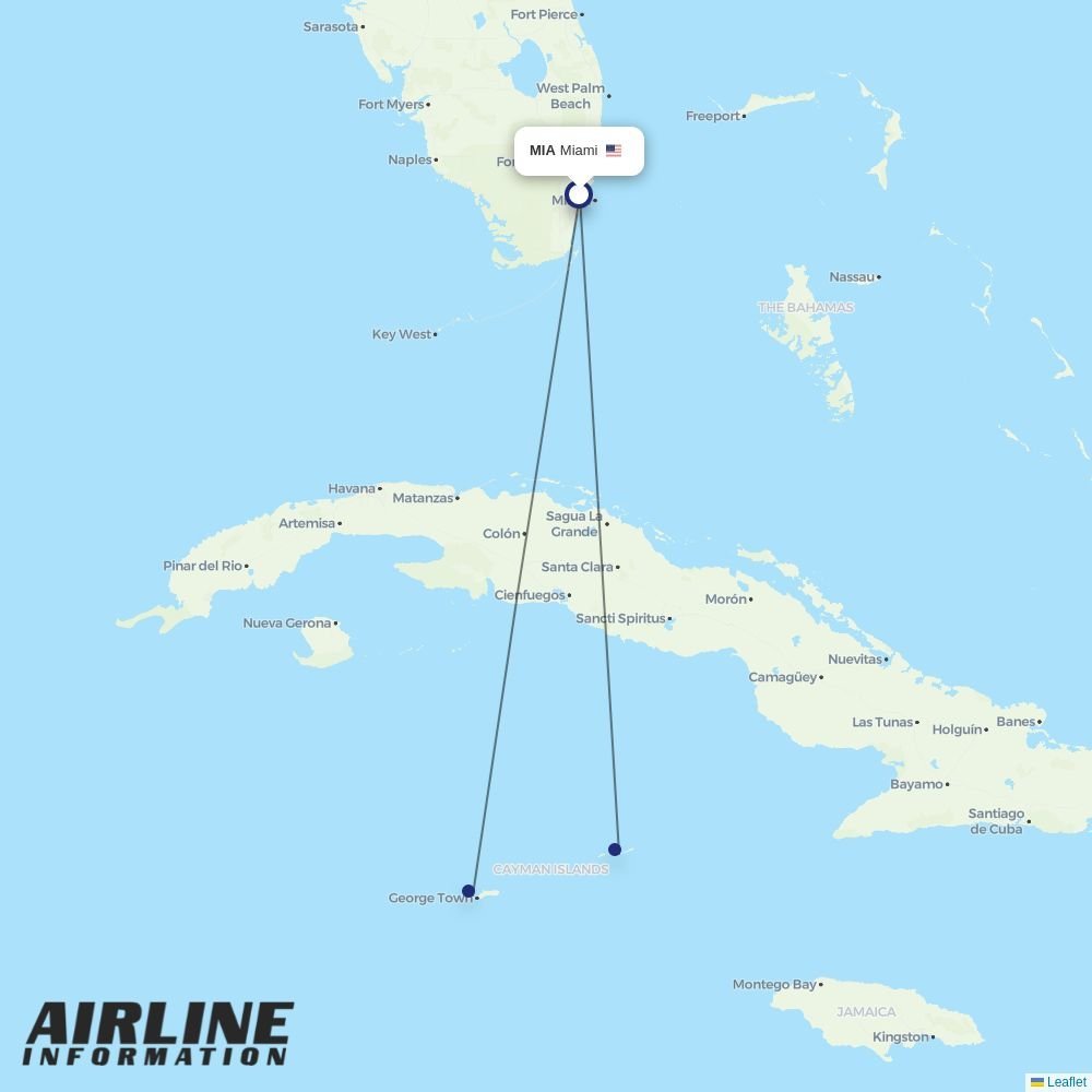 Cayman Airways routes from MIA