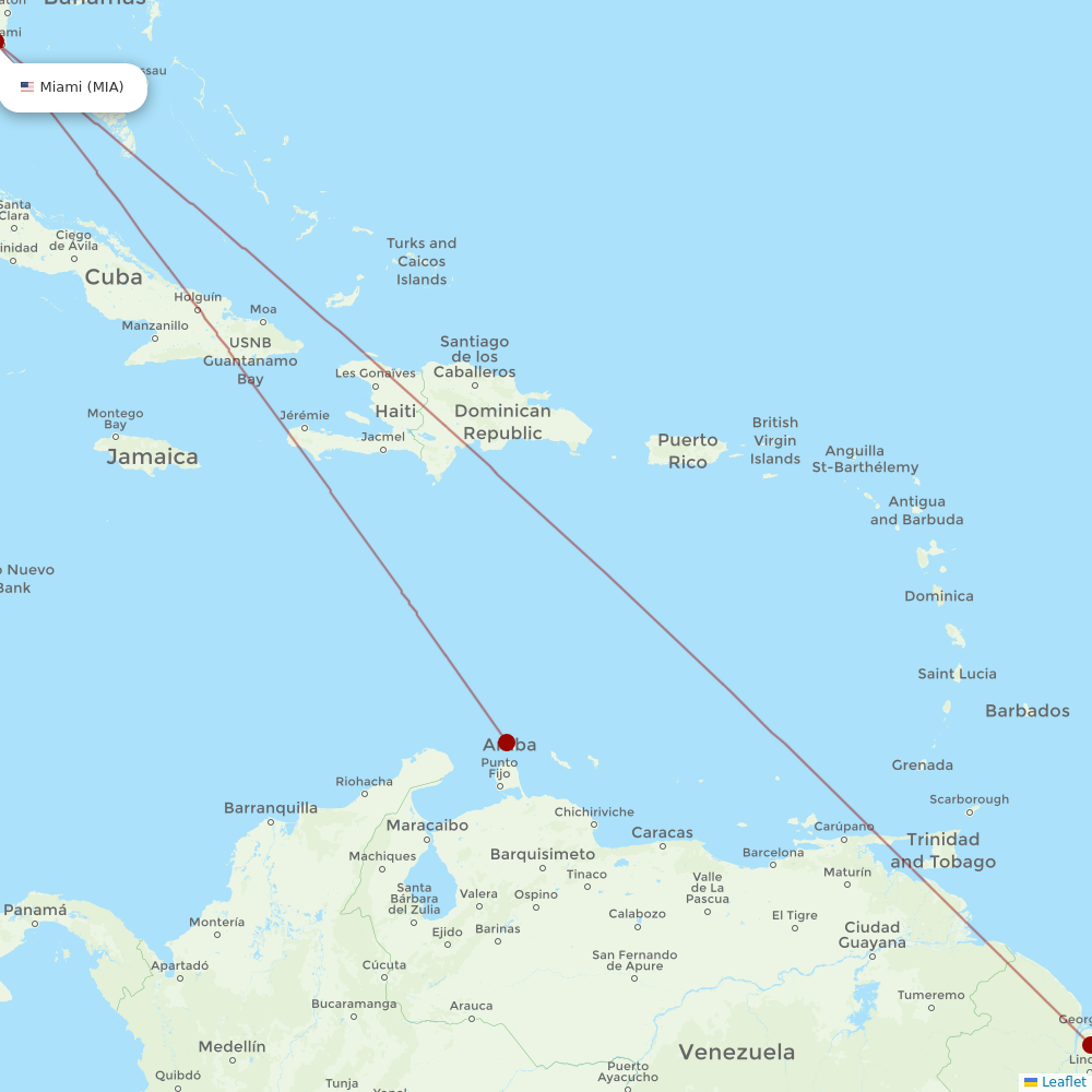 Surinam Airways at MIA route map