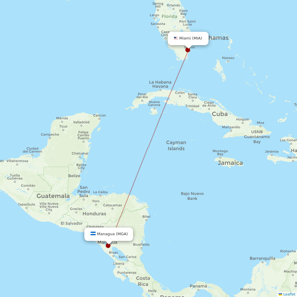TACA at MIA route map