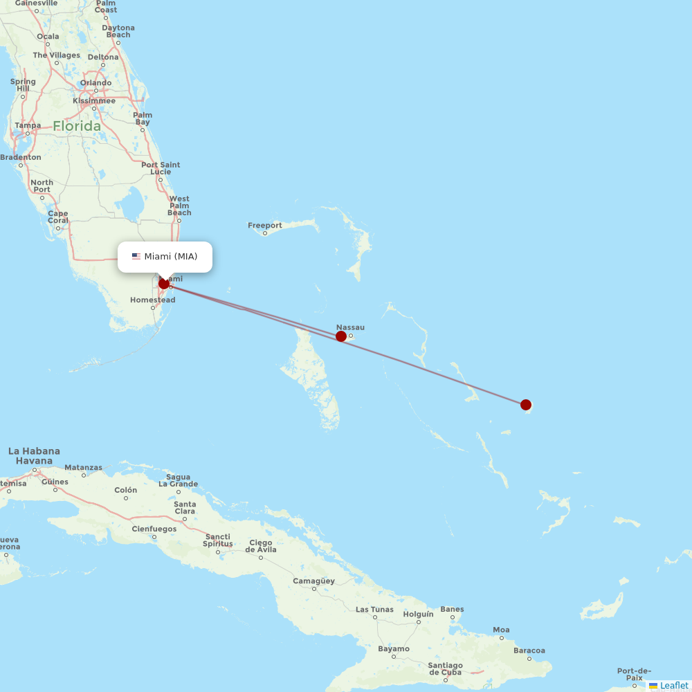 Bahamasair at MIA route map