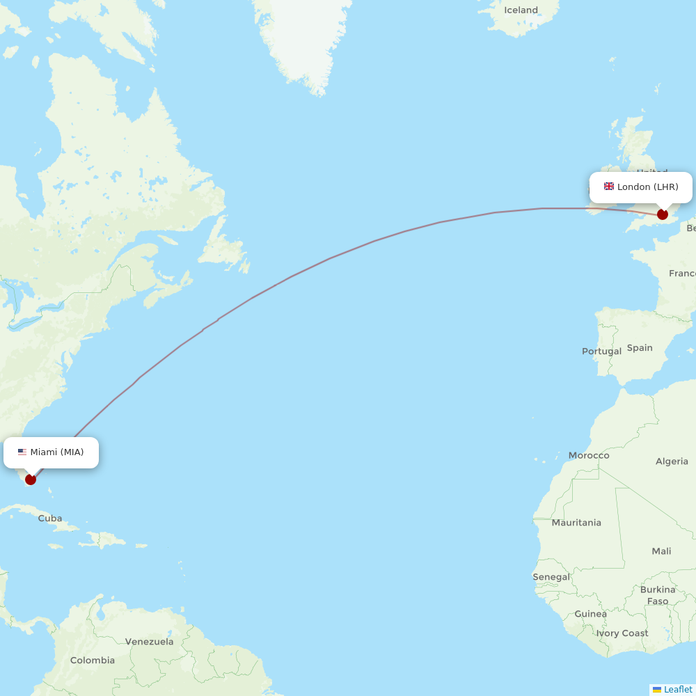 Virgin Atlantic at MIA route map