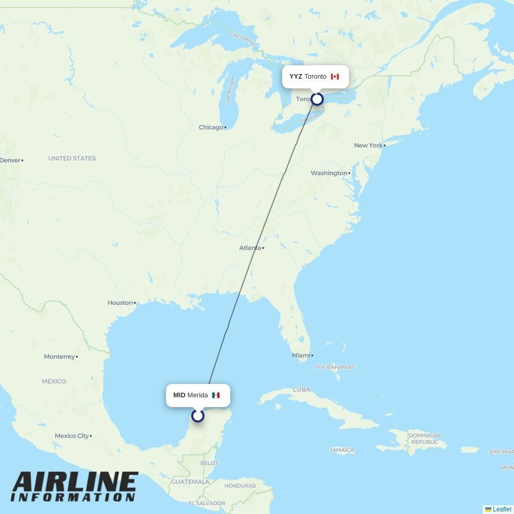 WestJet routes from MID