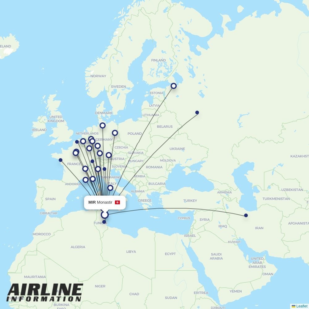Nouvelair routes from MIR