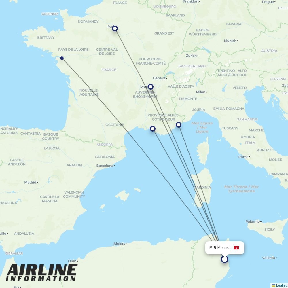 Transavia France routes from MIR