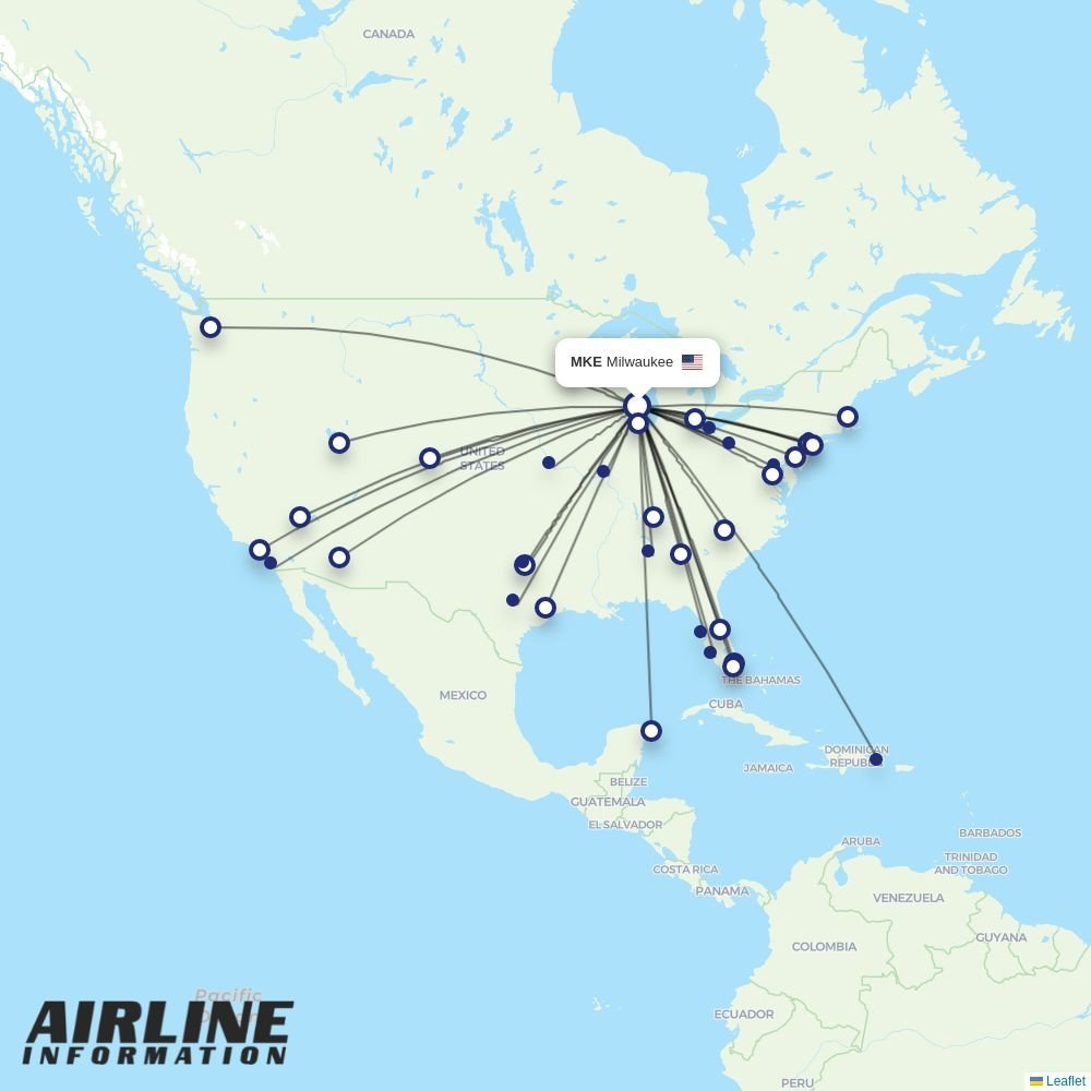 Sun Country Airlines routes from MKE