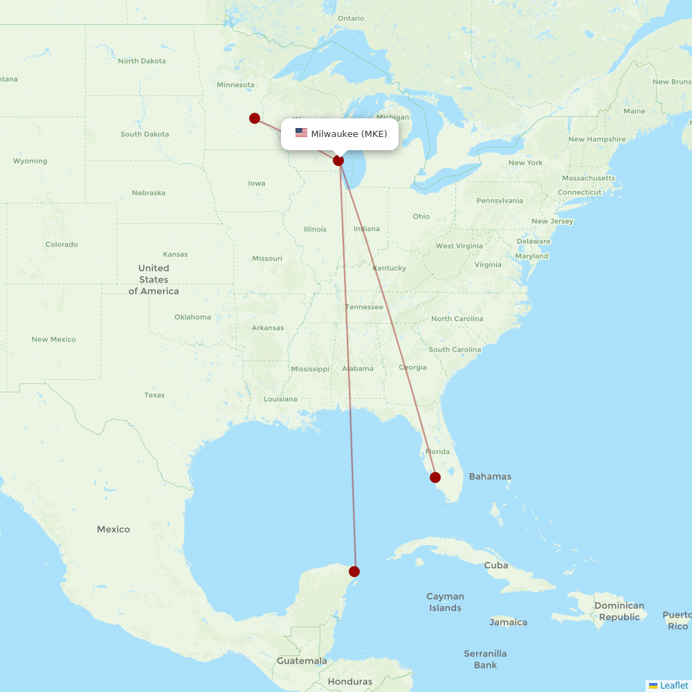 Sun Country Airlines at MKE route map
