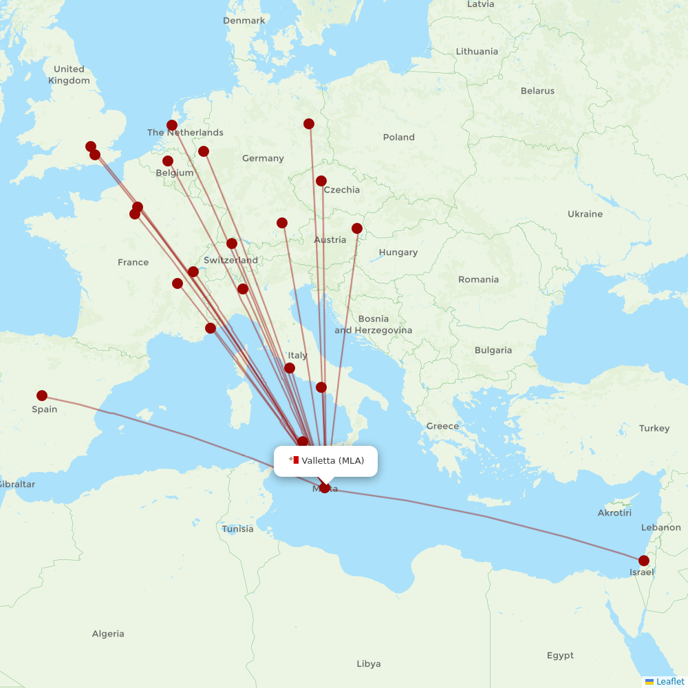 Air Malta at MLA route map
