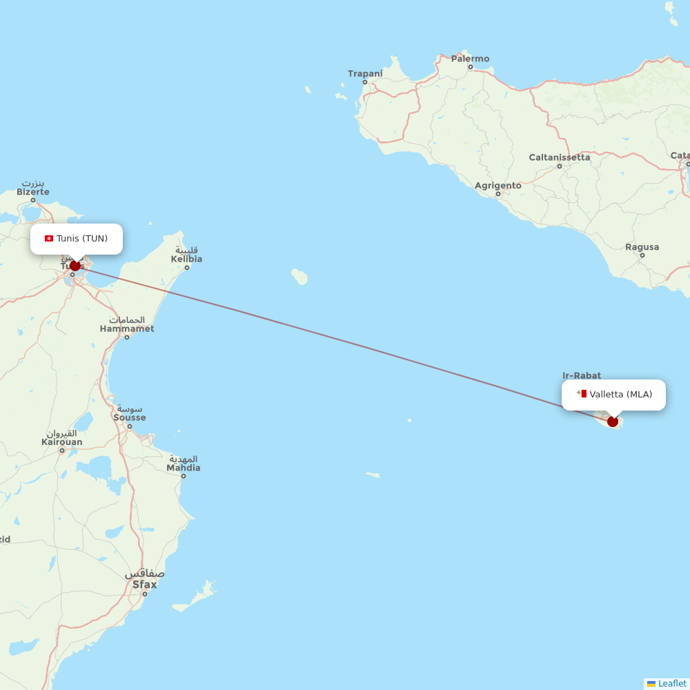 Tunisair Express at MLA route map
