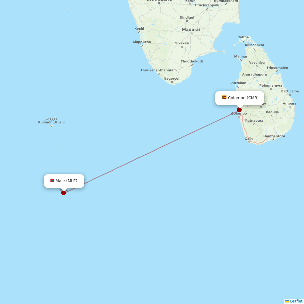 SriLankan Airlines at MLE route map