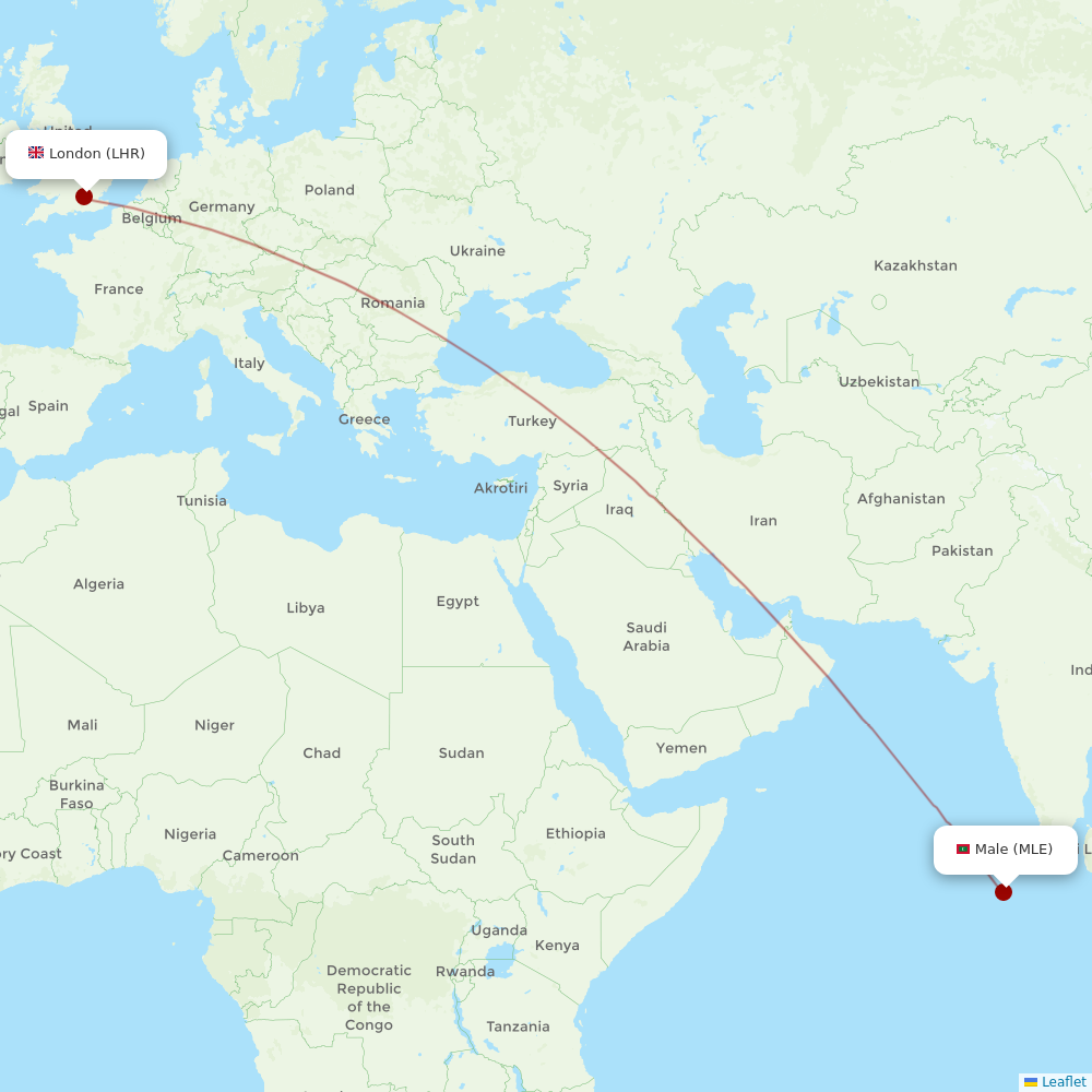 Virgin Atlantic at MLE route map