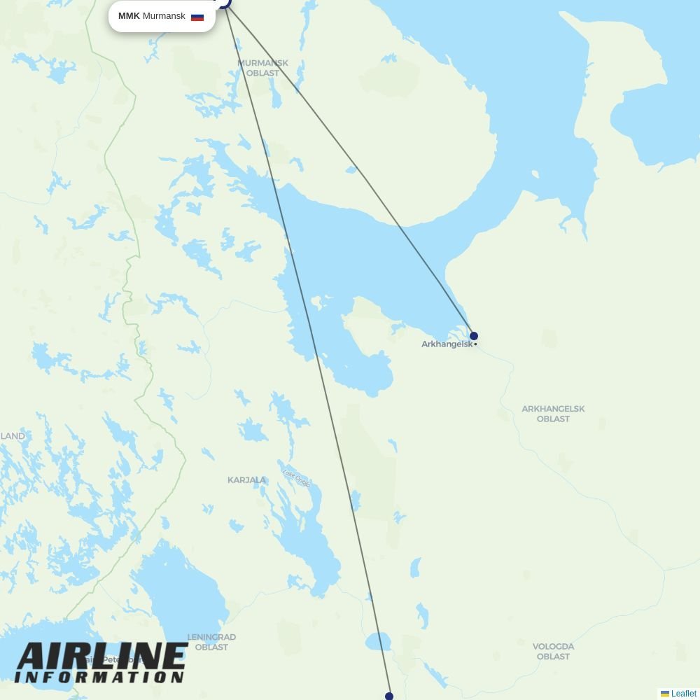 Severstal Avia routes from MMK