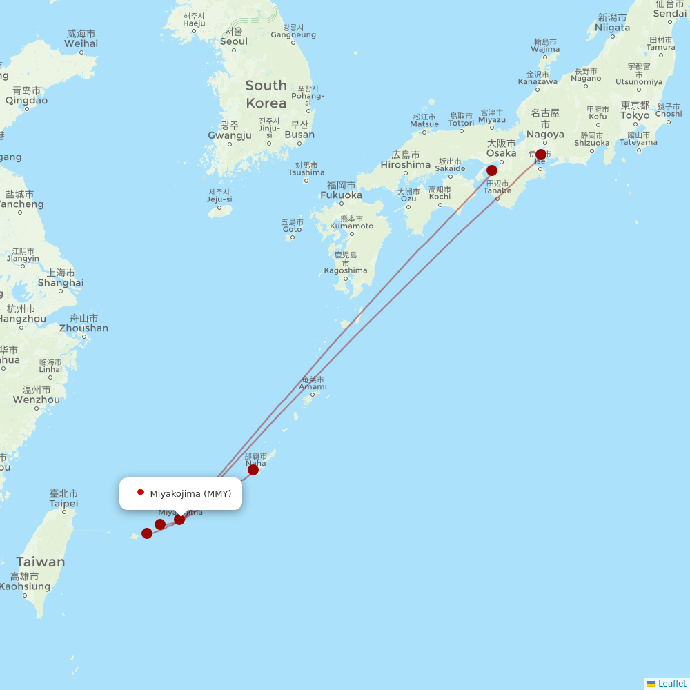 Japan Transocean Air at MMY route map