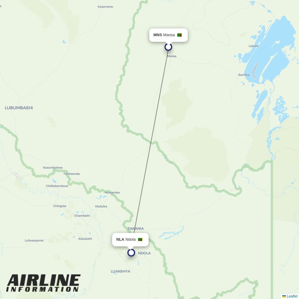Proflight Zambia routes from MNS