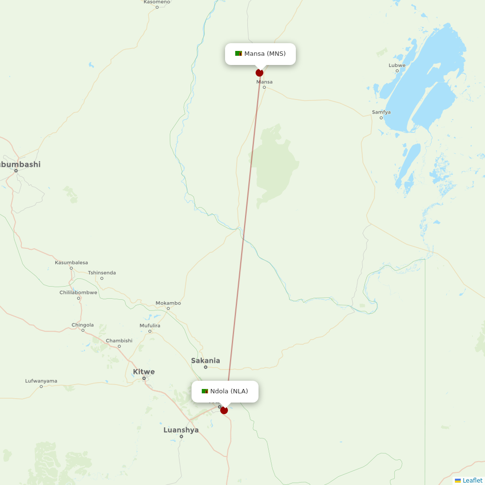 Proflight Zambia at MNS route map