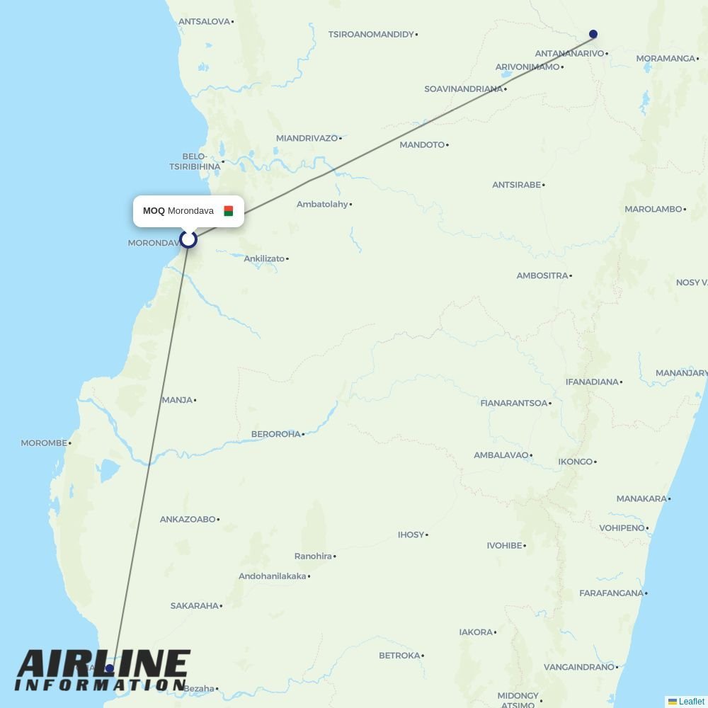 Madagascar Airlines routes from MOQ