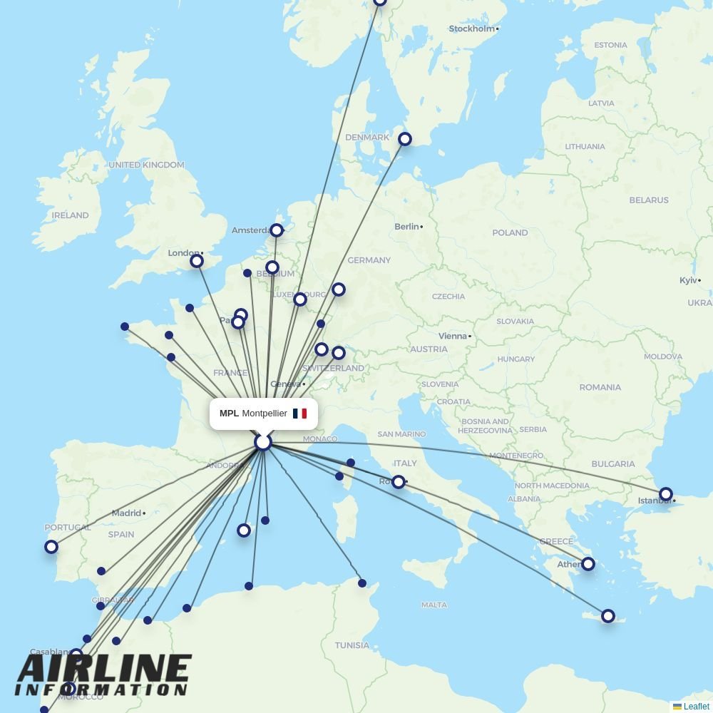Air Arabia Maroc routes from MPL