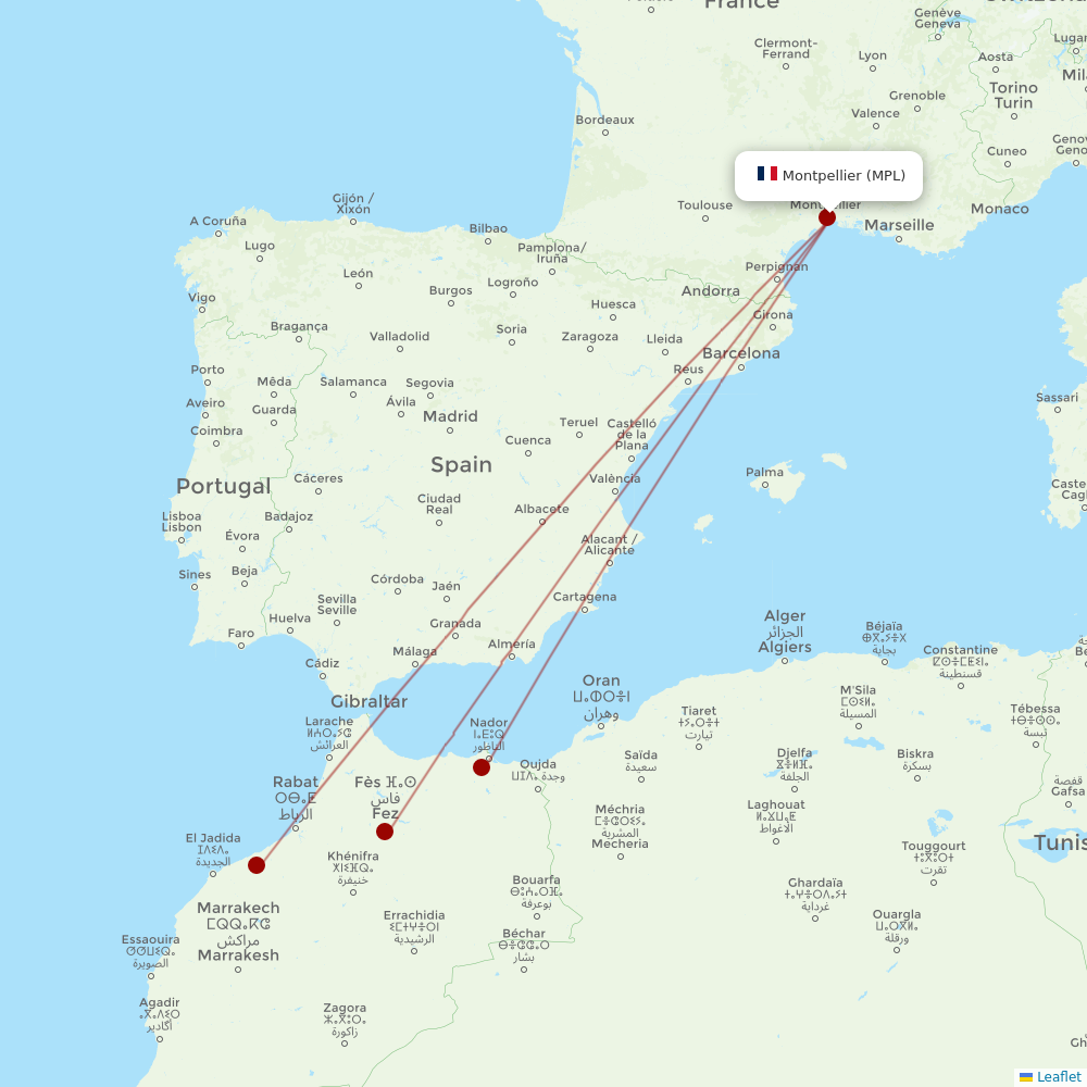 Air Arabia Maroc at MPL route map