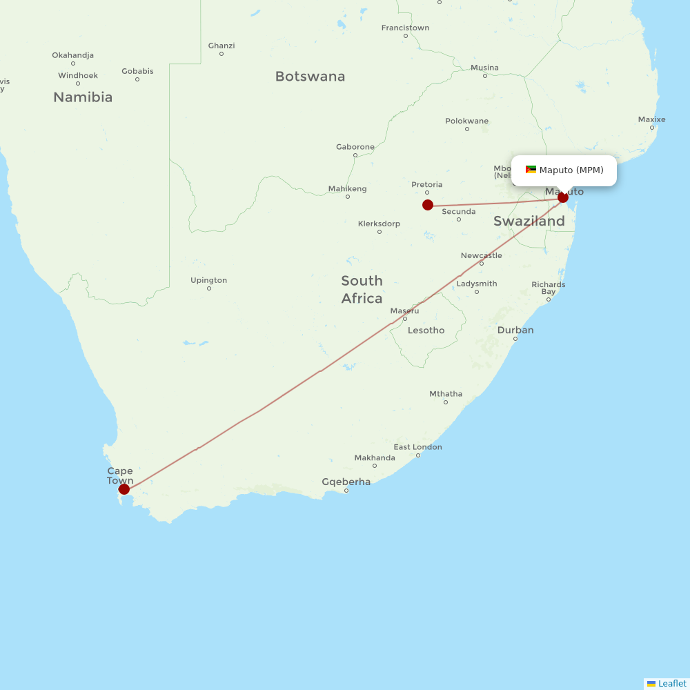 Airlink (South Africa) at MPM route map