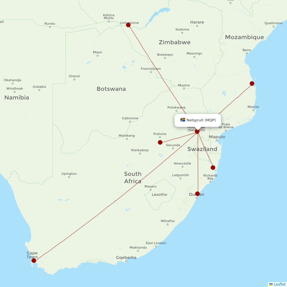 Airlink (South Africa) at MQP route map