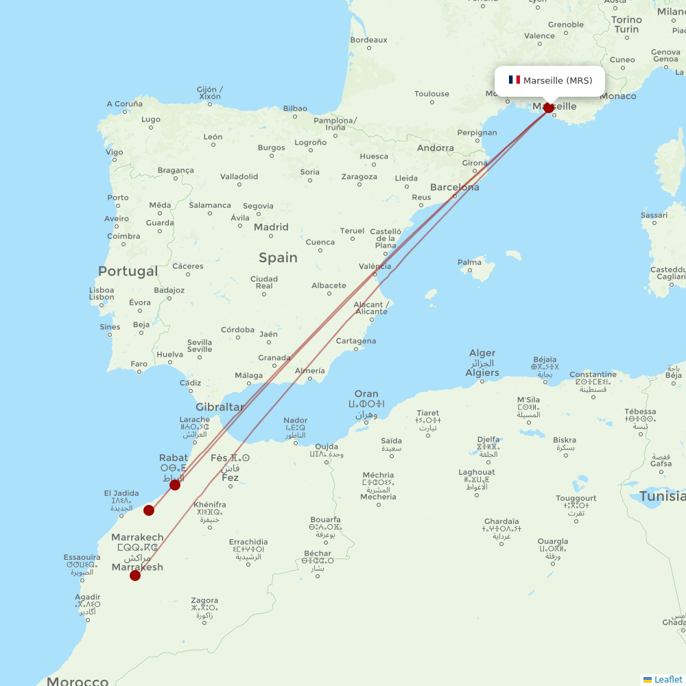 Royal Air Maroc at MRS route map