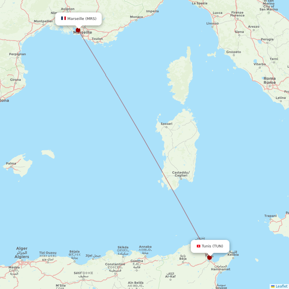 Nouvelair Tunisie at MRS route map