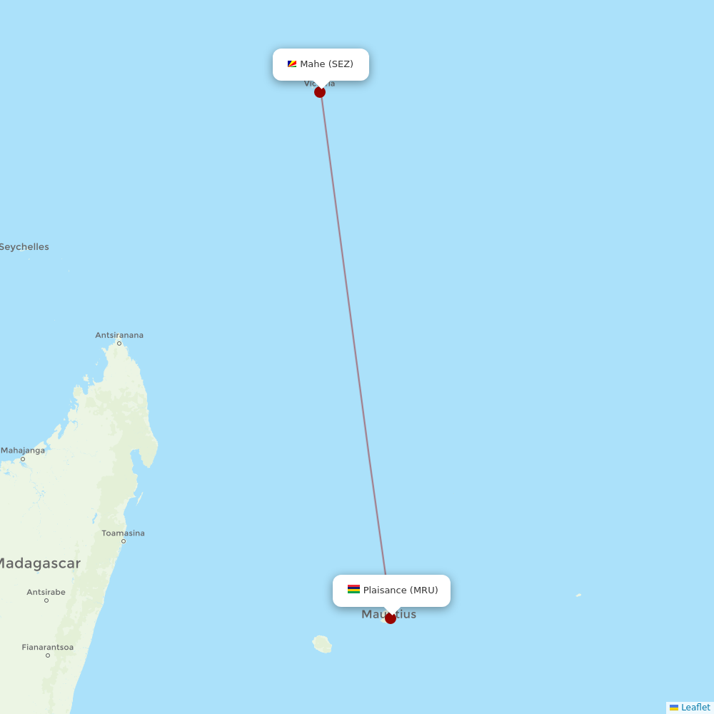 Air Seychelles at MRU route map