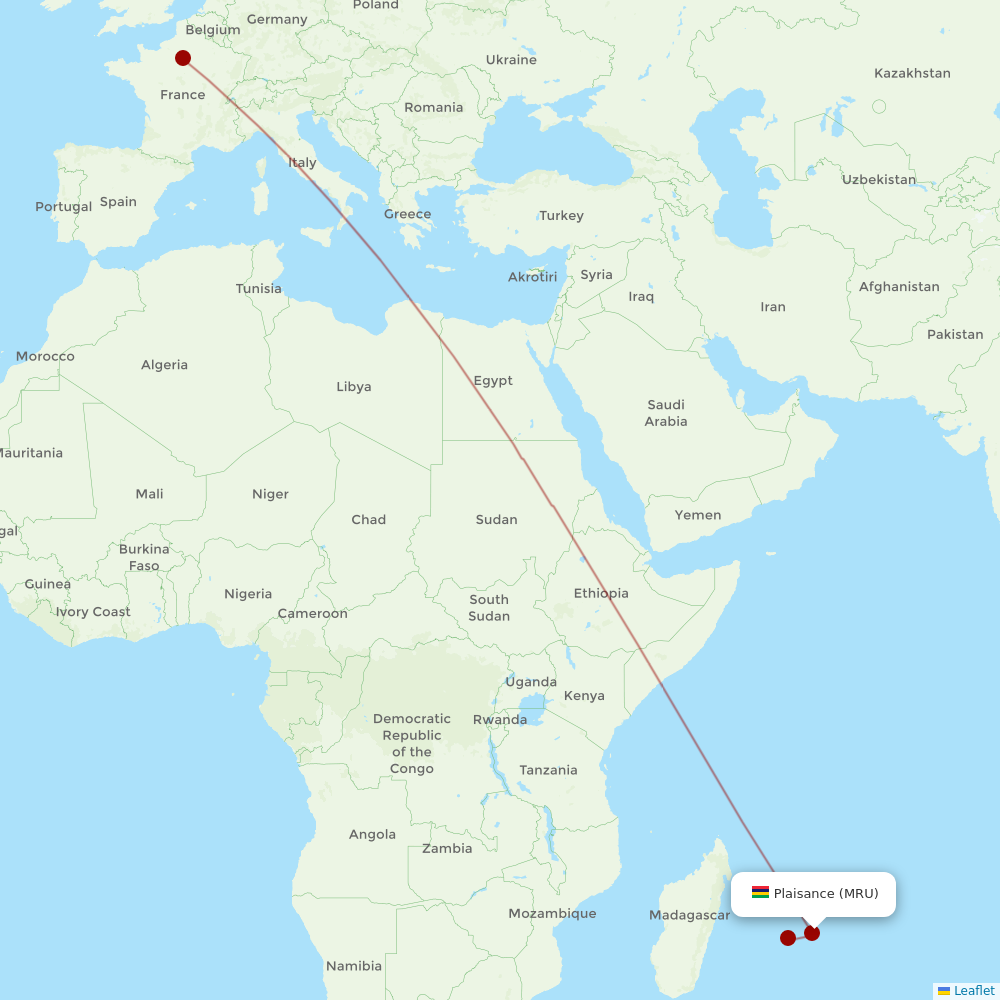 Corsair at MRU route map