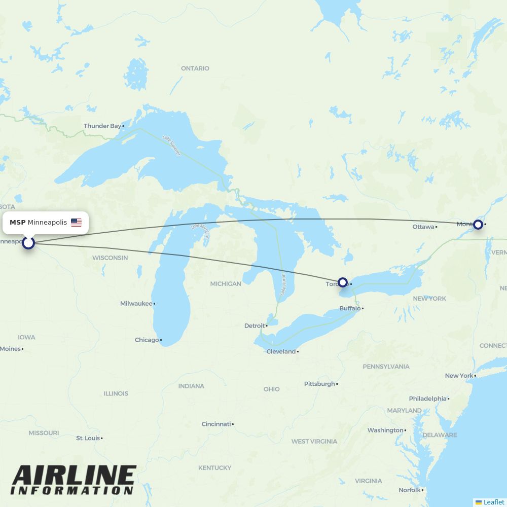Air Canada routes from MSP