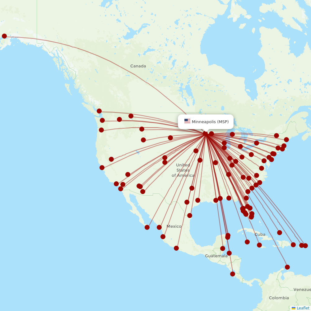 Sun Country Airlines at MSP route map