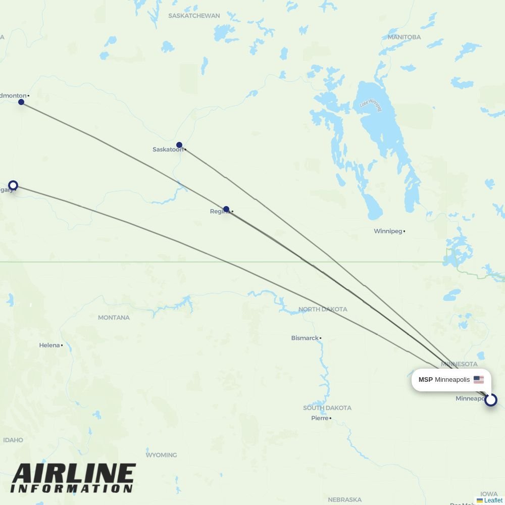 WestJet routes from MSP
