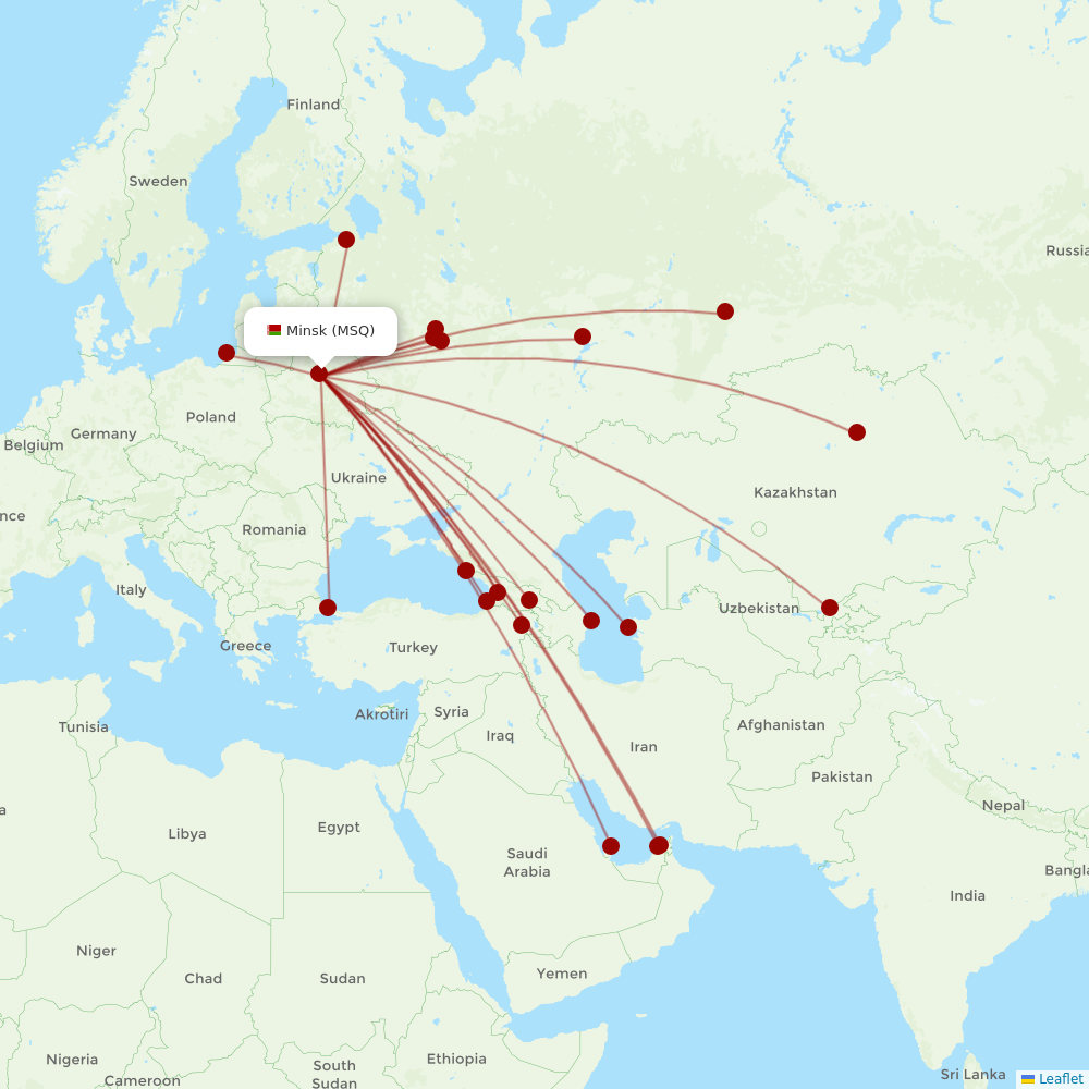 Belavia at MSQ route map