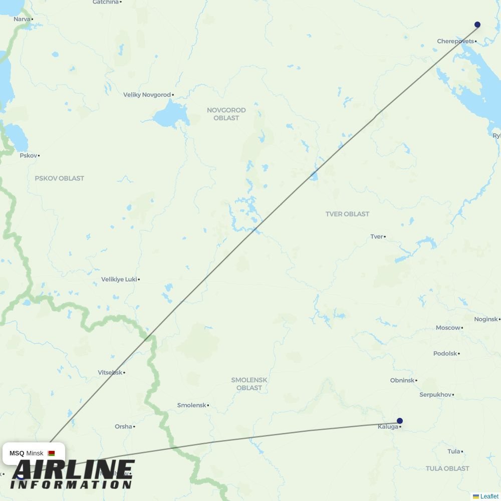 Severstal Avia routes from MSQ