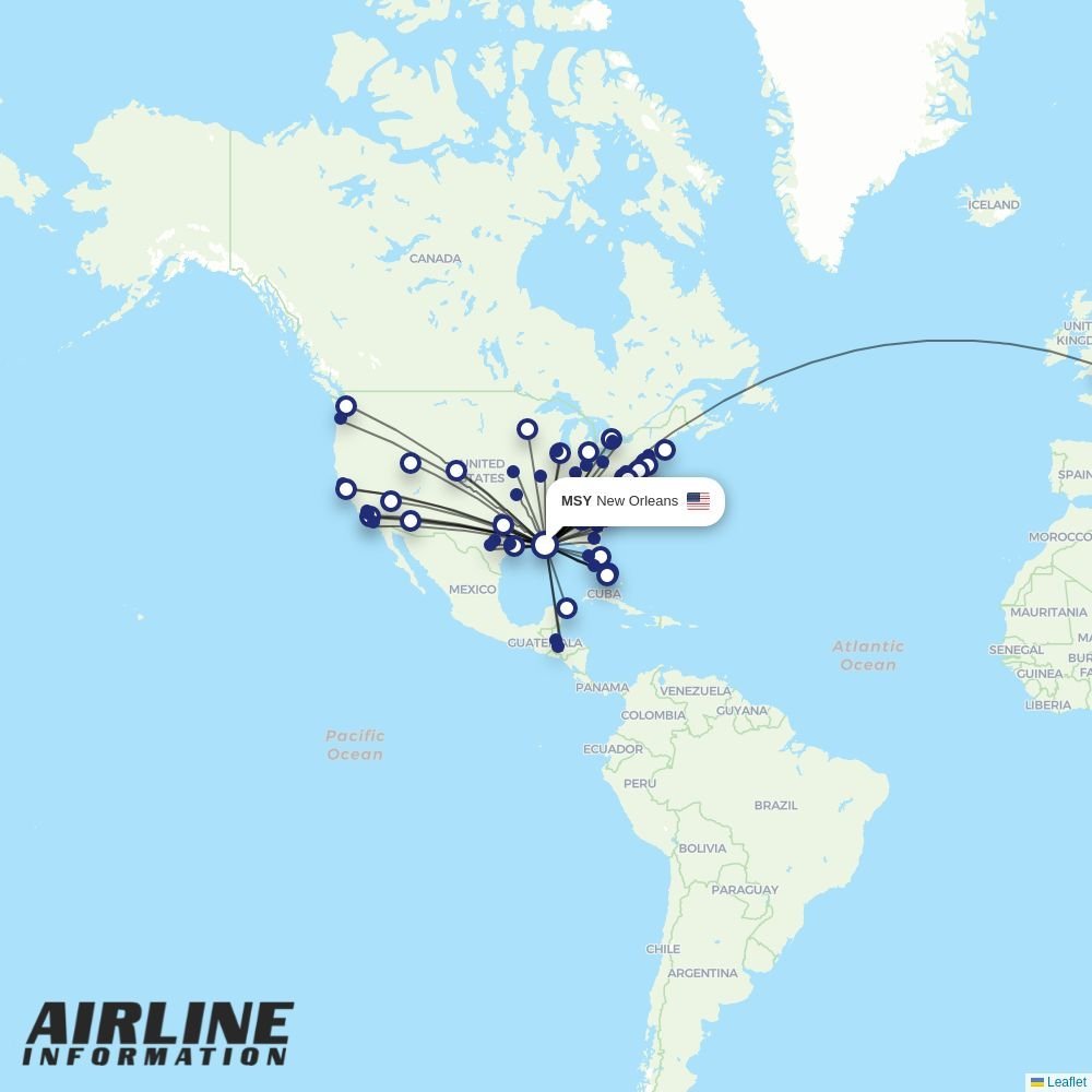 American Airlines routes from MSY