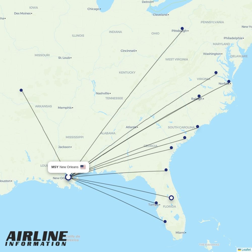 Breeze routes from MSY