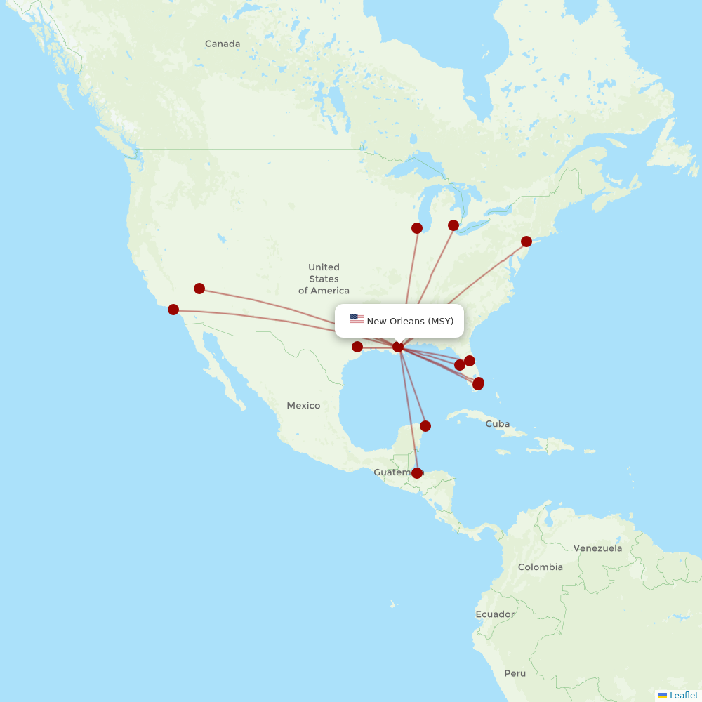 Spirit at MSY route map