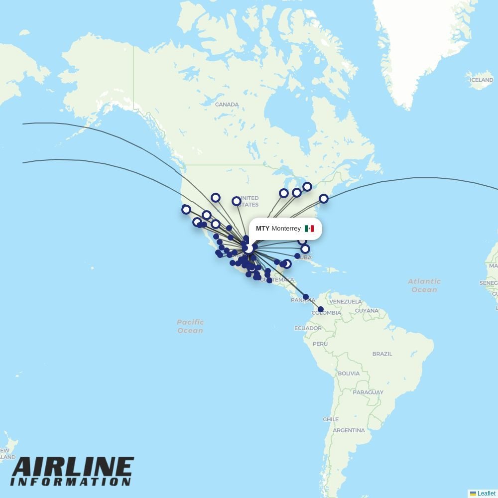Aeromexico routes from MTY