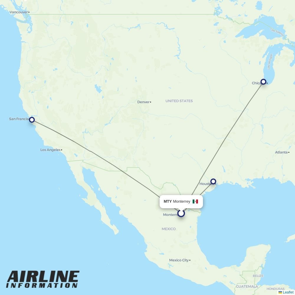 United routes from MTY